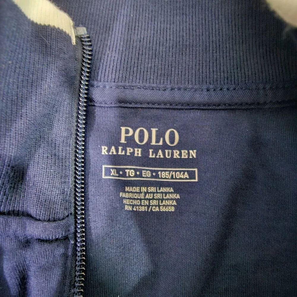 Polo Ralph Lauren Navy Track Jacket XL Full-Zip Cotton Blend With White Stripes